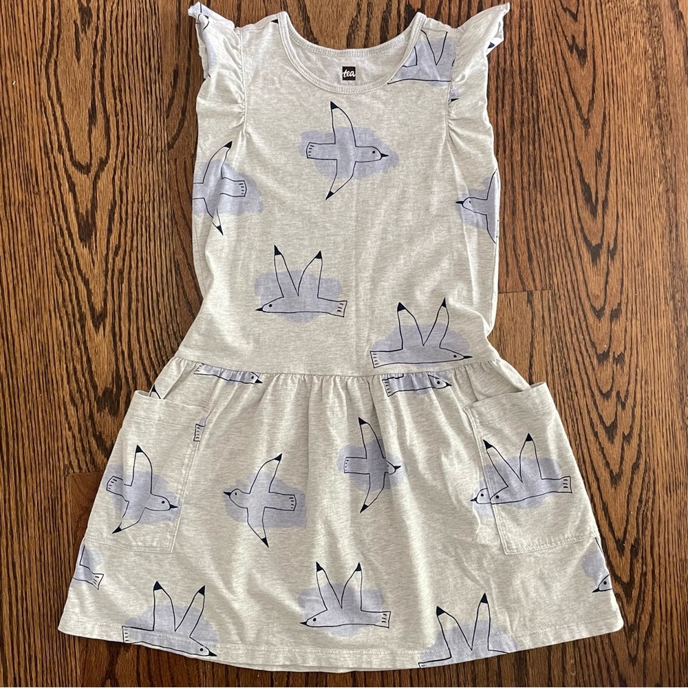 TEA Collection brand girl’s short sleeve flutter dress with seagulls